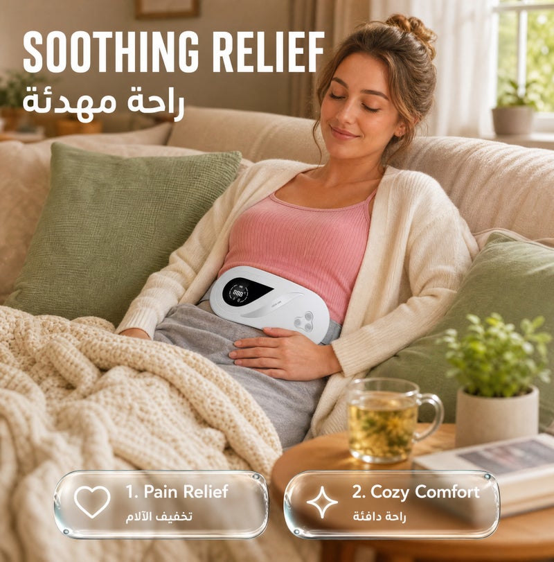 GREEN LION Portable Menstrual Heating Pad with 4 Heating & Vibration Modes, Electric Cordless Heated Waist Belt, 4000mAh Battery, Adjustable Belt (70-120cm), USB-C Charging, 3-8 Sec Heat-Up, Silent Operation – White - Image 3
