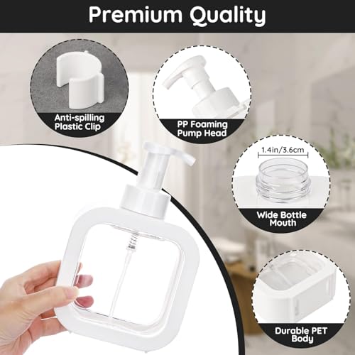 RATAVA® Foaming Soap Dispenser Bottle – 300ml Refillable Pump Container for Hand Soap, Shampoo, Face Cleanser & More – Modern Square Design for Bathroom, Kitchen, Travel Use 1pc White - Image 4