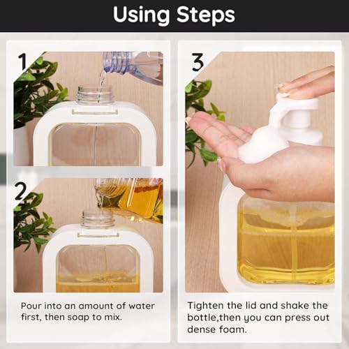 RATAVA® Foaming Soap Dispenser Bottle – 300ml Refillable Pump Container for Hand Soap, Shampoo, Face Cleanser & More – Modern Square Design for Bathroom, Kitchen, Travel Use 1pc White - Image 3