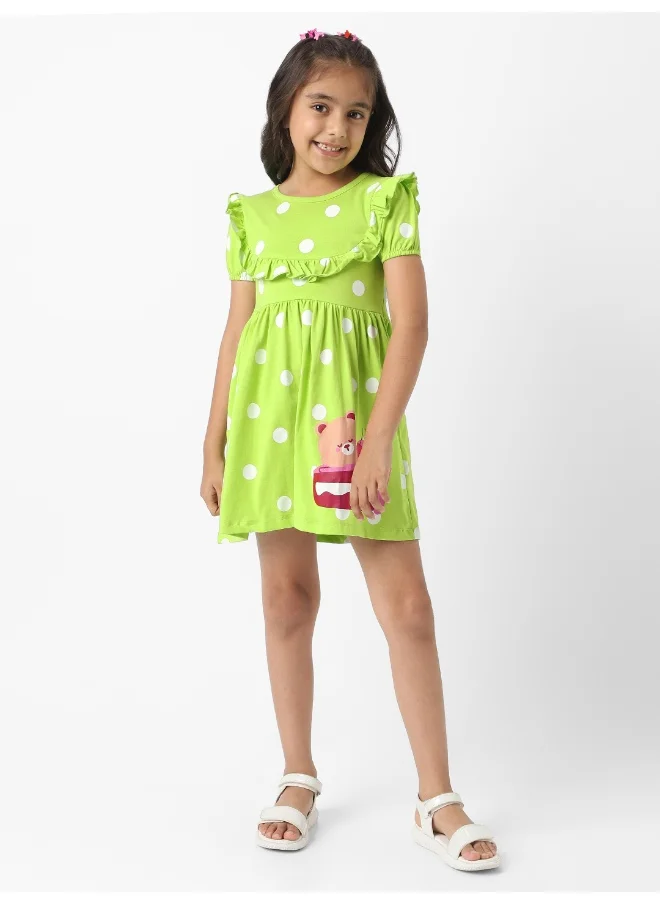 نوتيناتي Nautinati Girls’ Green Jersey Cotton Polka Dot Dress