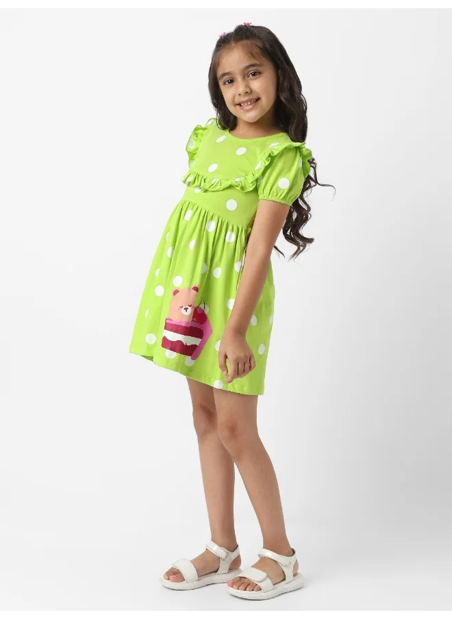 نوتيناتي Nautinati Girls’ Green Jersey Cotton Polka Dot Dress