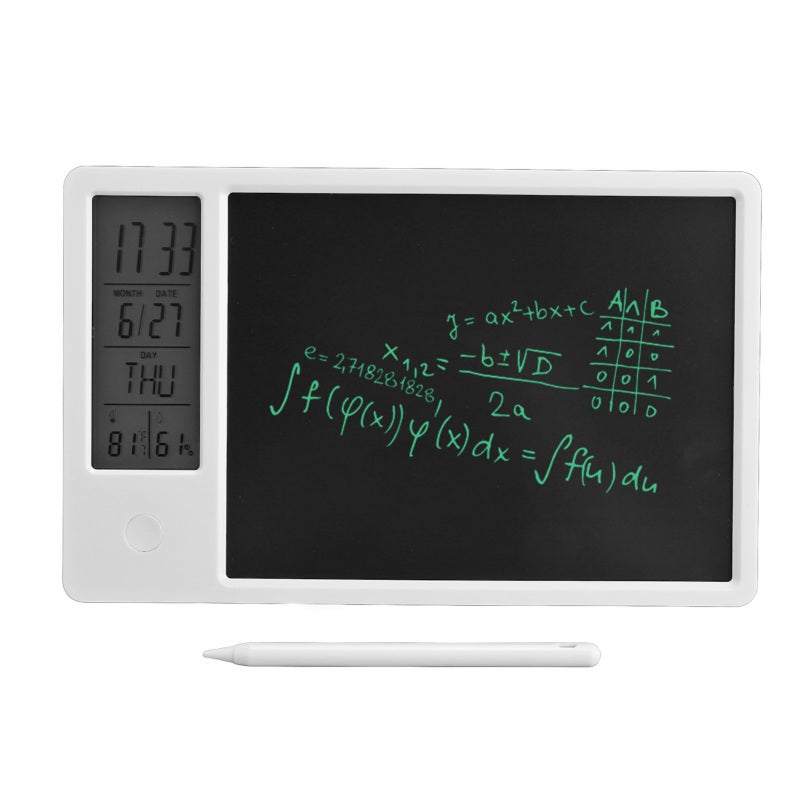 لوحة كتابة LCD بحجم 10 بوصات - لوحة كتابة رقمية مع ساعة رقمية تعرض درجة الحرارة والرطوبة - لوحة رسم إلكترونية قابلة للمسح للاستخدام في المكتب والمنزل - Image 2
