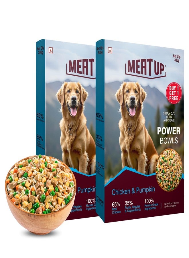 Meat Up Fresh Dog Food Chicken & Pumpkin, for Adult & Puppy, 300gm | High Protein, 65% Real Chicken, 35% Fruits & Veggies | No Preservatives | Ready to Serve | One Pack One Meal - Image 1