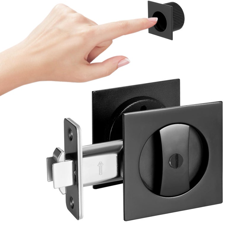 Aesytava Black Pocket Door Hardware 2 38 Backset Zinc Alloy Heavy Duty Square Matte Black Pocket Door Lock Solid Sliding Pocket Door Handle1 Pack - Image 2