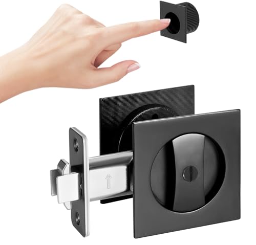 Aesytava Black Pocket Door Hardware 2 38 Backset Zinc Alloy Heavy Duty Square Matte Black Pocket Door Lock Solid Sliding Pocket Door Handle1 Pack - Image 1