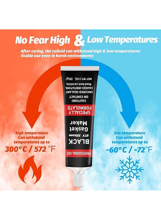 KASTWAVE Rtv Silicone Gasket Maker, High Temp Silicone Resist Oil, Anti-Freeze Rtv Silicone Sealant For Engines, Gearboxes, Pumps, Superchargers (Black, 170G) - Image 4