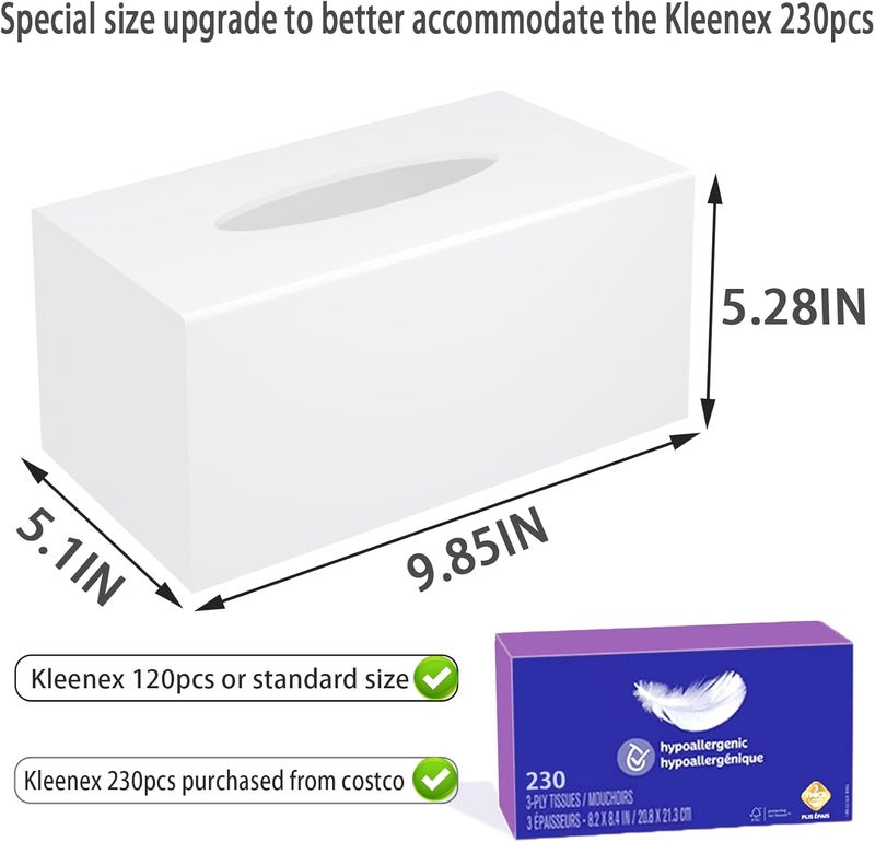 PITBVO Tissue Box Cover, Acrylic Tissue Box Holder Rectangle Upgrade Size Facial Tissue Holder Handmade Napkin Dispenser for Bathroom Kitchen Bedroom Home Office (Glossy White, 9.85"L x 5.1"W x 5.3"H) - Image 3