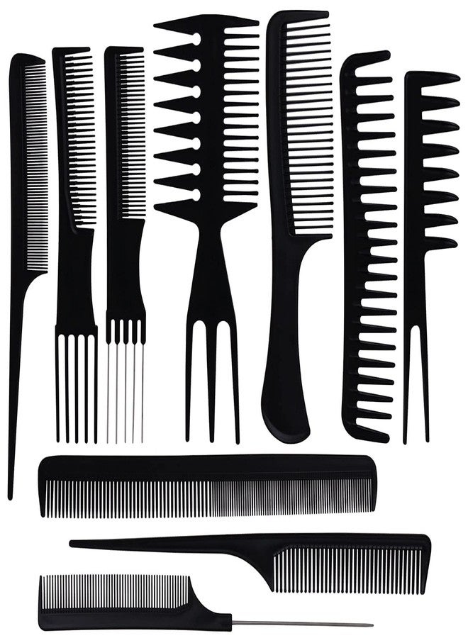 FICTIOUS 10PCS Hair Stylists Professional Styling Comb Set Variety Pack Great for All Hair Types & Styles Comb set kit Multifunction Anti-Static Barber Brush Comb PACK OF 10, BLACK - Image 1