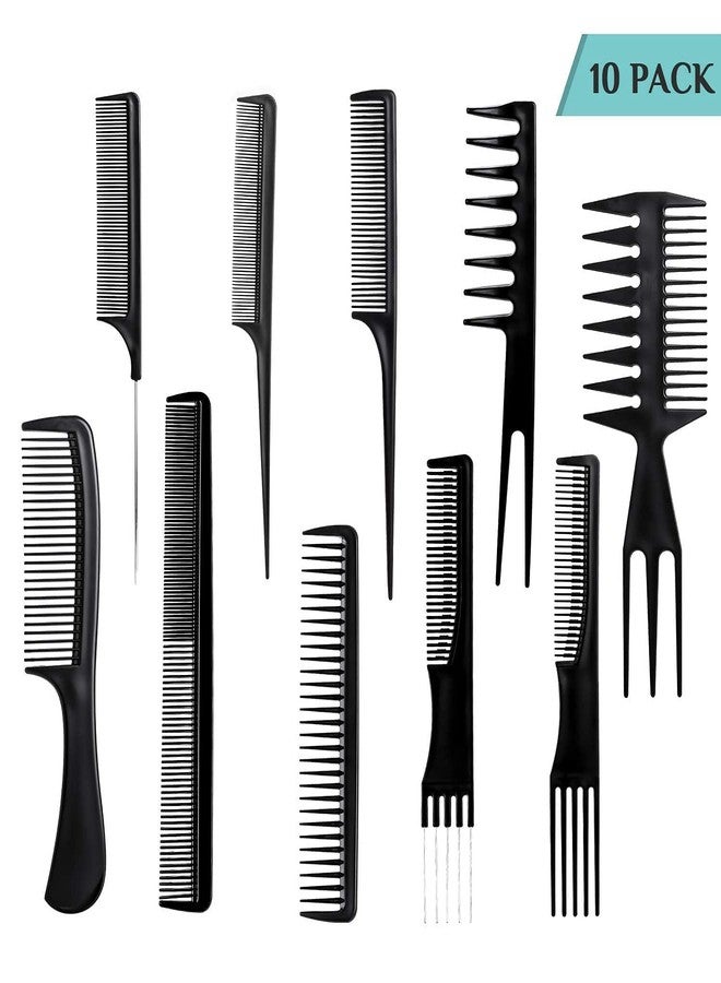 FICTIOUS 10PCS Hair Stylists Professional Styling Comb Set Variety Pack Great for All Hair Types & Styles Comb set kit Multifunction Anti-Static Barber Brush Comb PACK OF 10, BLACK - Image 3