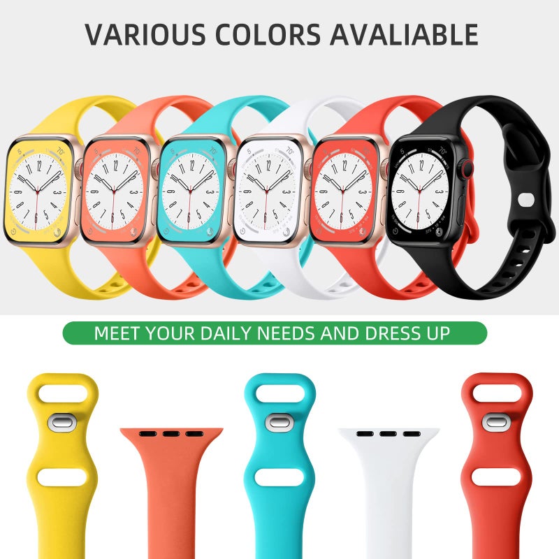 Lerobo 6 pack Silicone Slim bands Compatible for Apple Watch Band 38mm 42mm 40mm 44mm 41mm 45mm, Slim Thin Narrow Replacement Sport Strap Wristband for iWatch Series 8 7/SE/6/5/4/3/2/1 Ultra Women Men - Image 3
