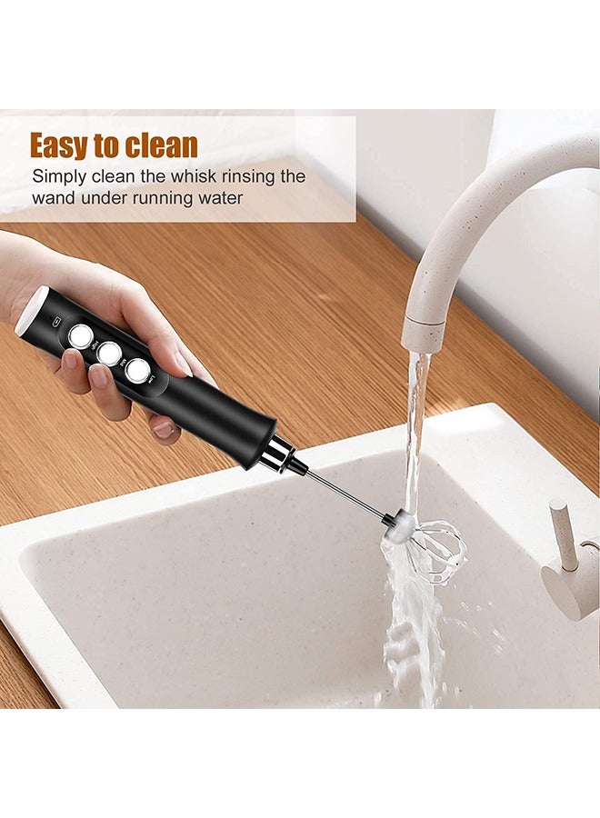 Milk Frother 3 Spring Whisk Heads, Electric Handheld Foam Maker 3 Speeds Egg Beater Drink Mixer, USB Rechargeable Mini Blender for Coffee Latte Cappuccino Hot Chocolate
