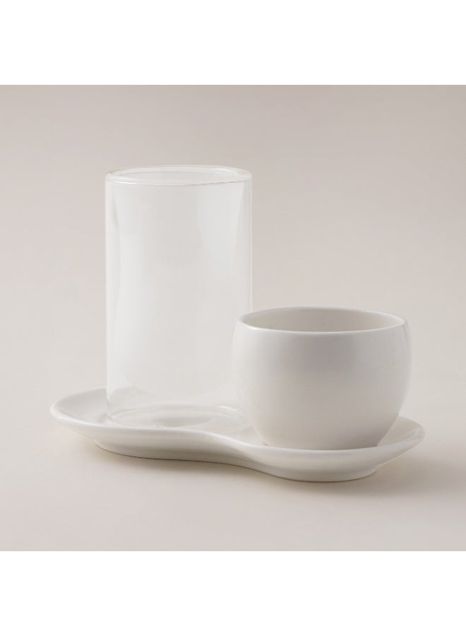 Dallaty طقم شاي وقهوة زجاجي 18 قطعة، أبيض - Image 1