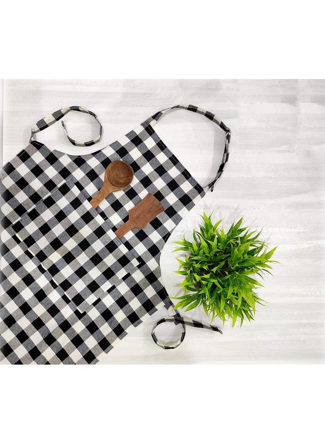 GLUN Waterproof Unisex Kitchen Checkered Design Apron with 2 Front Centre Pocket With Adjustable Neck Strap (Pack Of 2) - Image 2