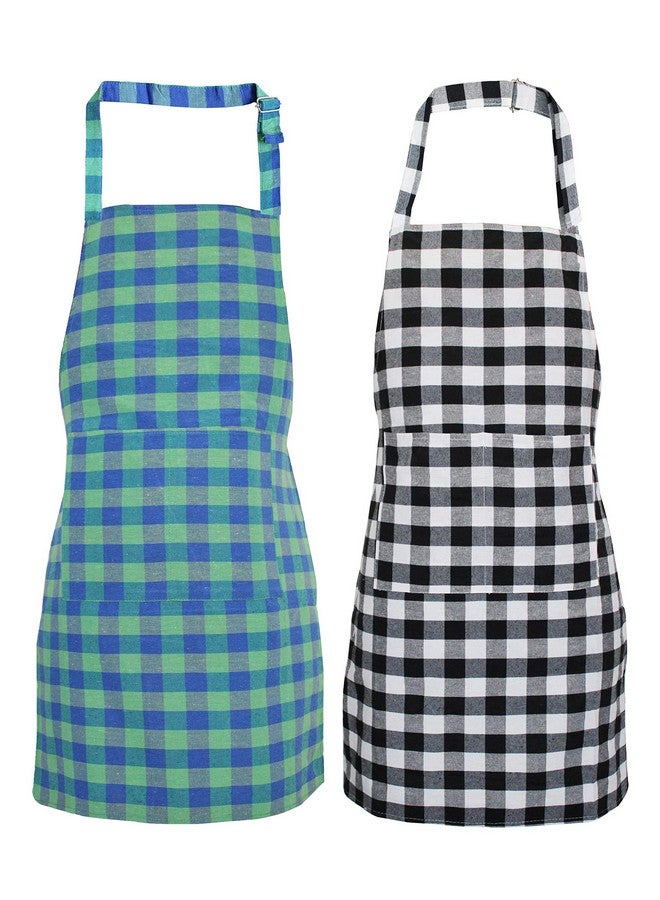 GLUN Waterproof Unisex Kitchen Checkered Design Apron with 2 Front Centre Pocket With Adjustable Neck Strap (Pack Of 2) - Image 1