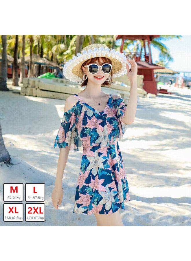 Skin-friendly Yifu Women's Two-piece Conservative Slimming Swimsuit, Square-leg Steel-ring Large Size Student Skirt-style Tummy-covering Swimwear For Hot Springs - Image 4