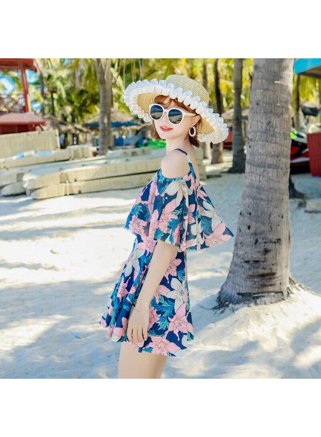 Skin-friendly Yifu Women's Two-piece Conservative Slimming Swimsuit, Square-leg Steel-ring Large Size Student Skirt-style Tummy-covering Swimwear For Hot Springs - Image 3