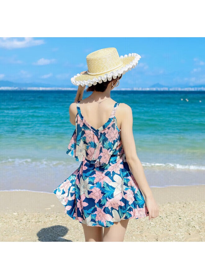 Skin-friendly Yifu Women's Two-piece Conservative Slimming Swimsuit, Square-leg Steel-ring Large Size Student Skirt-style Tummy-covering Swimwear For Hot Springs - Image 2
