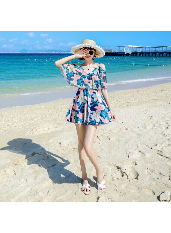 Skin-friendly Yifu Women's Two-piece Conservative Slimming Swimsuit, Square-leg Steel-ring Large Size Student Skirt-style Tummy-covering Swimwear For Hot Springs - Image 5