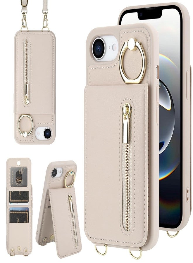جراب محفظة كروسبودي من Jcxtrombulous لهاتف iPhone 16E مع حزام تعليق، وحامل للبطاقات، وتقنية حجب RFID، وحلقة تثبيت قابلة للدوران 360 درجة، وحافظة قلابة مغناطيسية بسحاب، وغطاء من الجلد الصناعي، لون بيج. - Image 1