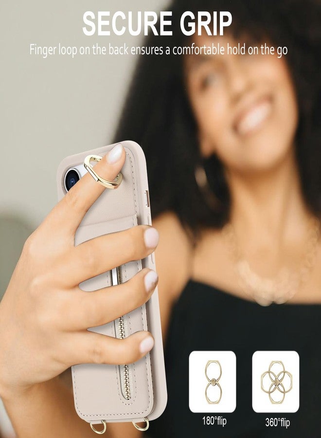 جراب محفظة كروسبودي من Jcxtrombulous لهاتف iPhone 16E مع حزام تعليق، وحامل للبطاقات، وتقنية حجب RFID، وحلقة تثبيت قابلة للدوران 360 درجة، وحافظة قلابة مغناطيسية بسحاب، وغطاء من الجلد الصناعي، لون بيج. - Image 5