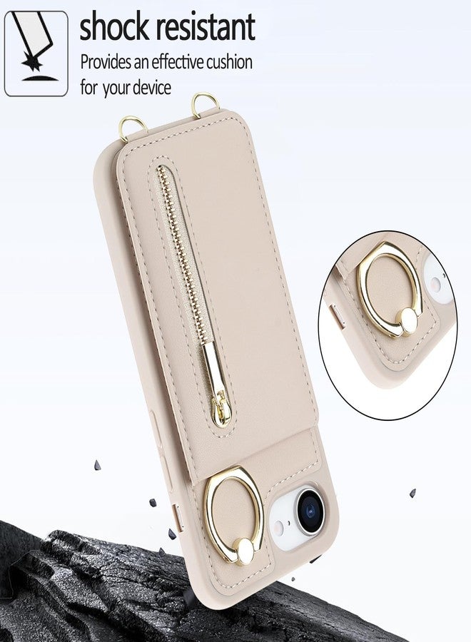 جراب محفظة كروسبودي من Jcxtrombulous لهاتف iPhone 16E مع حزام تعليق، وحامل للبطاقات، وتقنية حجب RFID، وحلقة تثبيت قابلة للدوران 360 درجة، وحافظة قلابة مغناطيسية بسحاب، وغطاء من الجلد الصناعي، لون بيج. - Image 3