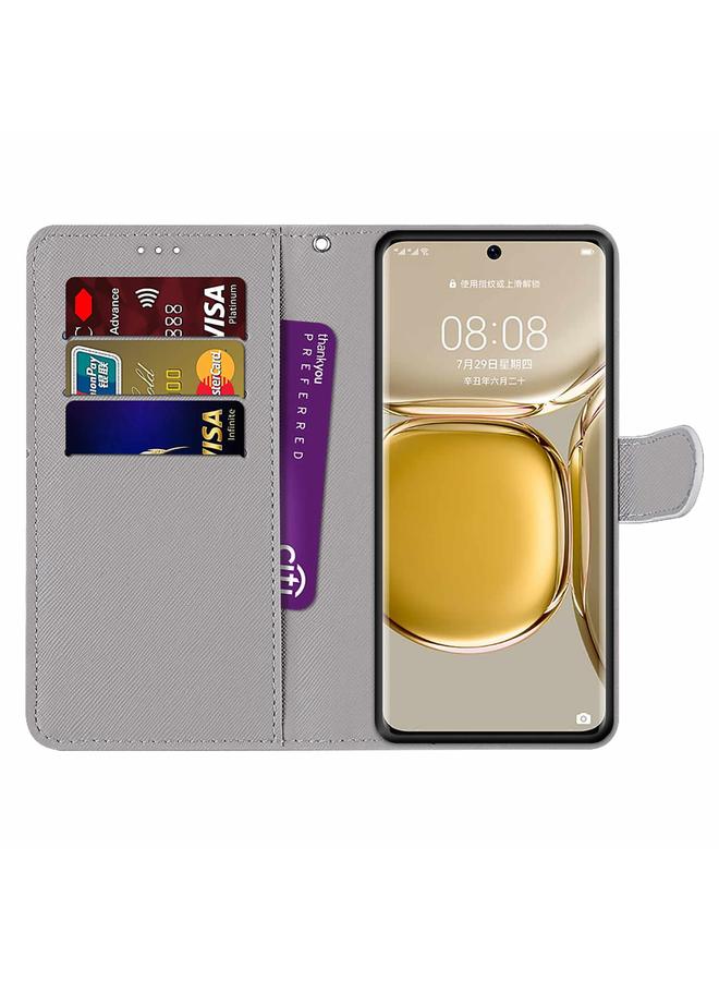 Zaboon Case For Huawei P50 Pro Coloured Drawing Cross Texture Horizontal Flip PU Leather Case with Holder & Card Slots & Wallet & Lanyard - Image 4