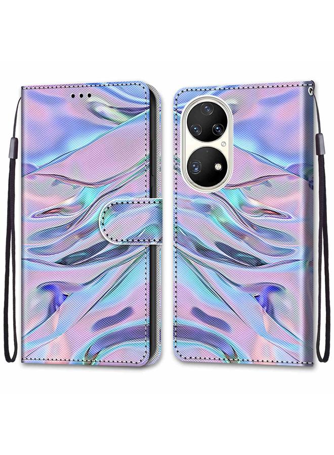 Zaboon Case For Huawei P50 Pro Coloured Drawing Cross Texture Horizontal Flip PU Leather Case with Holder & Card Slots & Wallet & Lanyard - Image 2