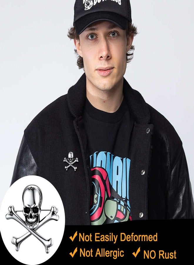 U7 Gothic Punk Criss Skull Brooches Personalized Stainless Steel Vintage Halloween Party Brooch Pin - Image 4