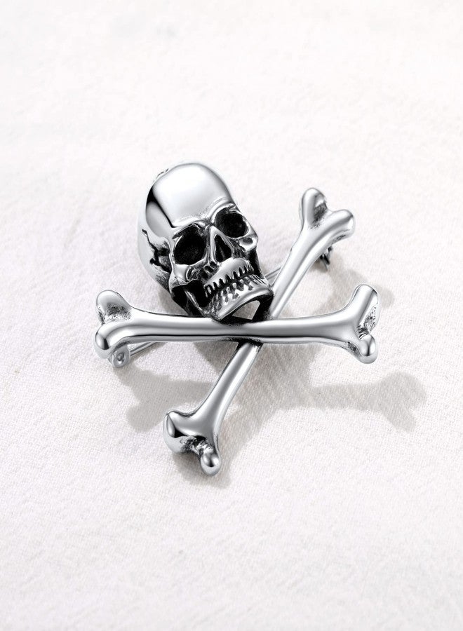U7 Gothic Punk Criss Skull Brooches Personalized Stainless Steel Vintage Halloween Party Brooch Pin - Image 2