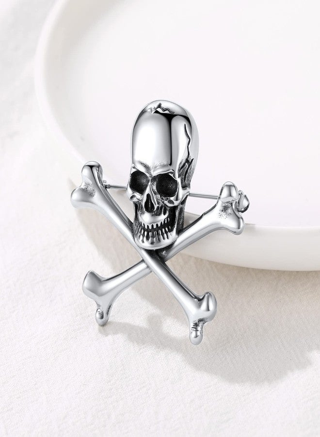 U7 Gothic Punk Criss Skull Brooches Personalized Stainless Steel Vintage Halloween Party Brooch Pin - Image 3