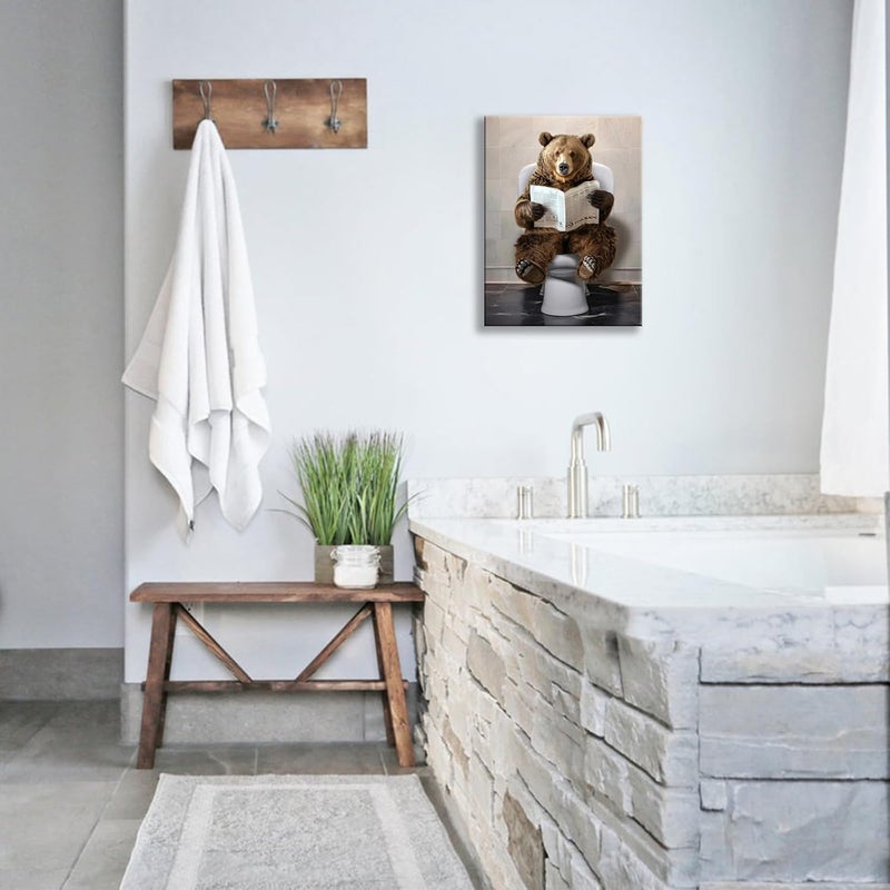 Fuzawet Funny Bear Bathroom Wall Art Canvas Print - Image 3