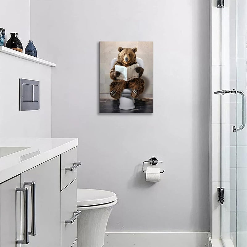 Fuzawet Funny Bear Bathroom Wall Art Canvas Print - Image 4