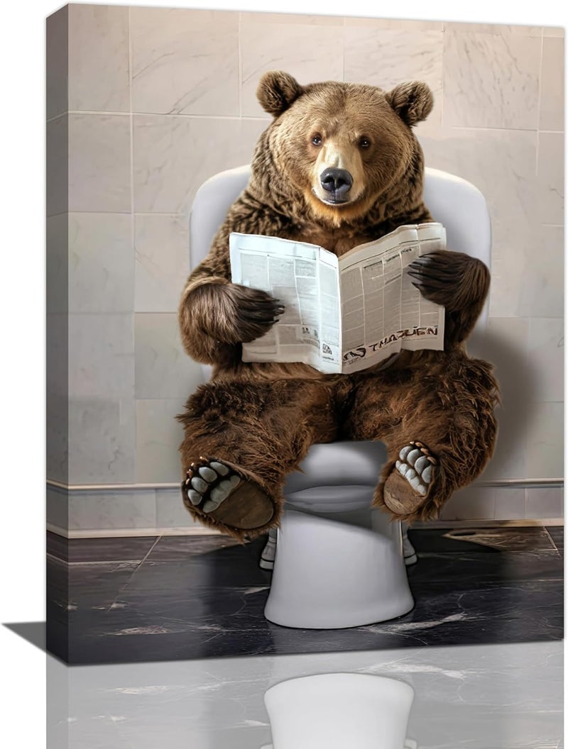 Fuzawet Funny Bear Bathroom Wall Art Canvas Print - Image 1