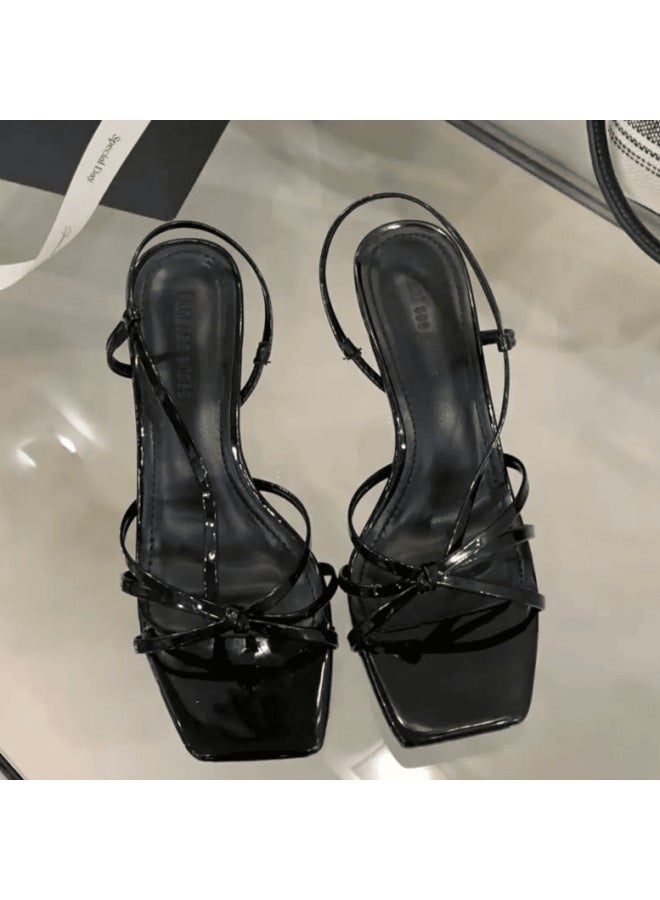 Dropshipping Available~ Elegant And Slimming Stiletto Square-toe High Heels With A Unique Design, Nude Open-toe Sandals