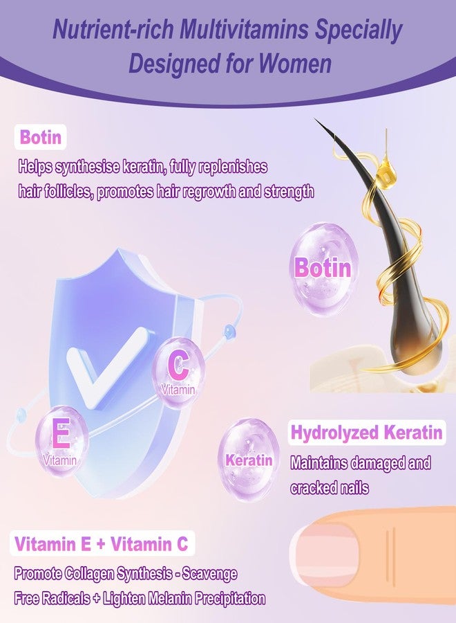 KFG Biotin 10000mcg, Women’s Multivitamin-Mineral, with Keratin, Collagen, Calcium, Niacinamide & Vitamins A, B, D, C, E, for Women Hair, Skin, Nail & Bone Health, 100 Tablets. - Image 3
