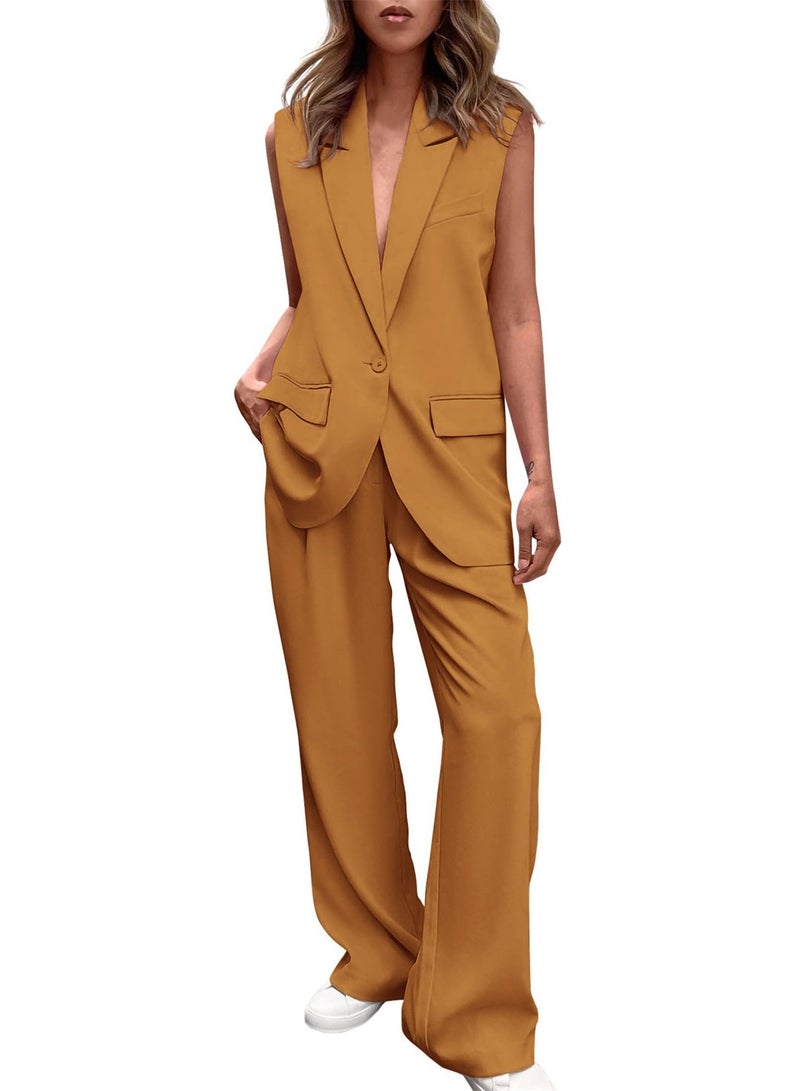 Shougu New Fashion Sleeveless Small Suit Straight Pants Set  - Image 1