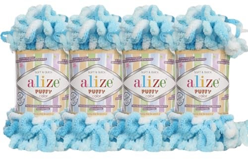 Alize Puffy Color Baby Blanket Yarn Lot of 4skn 400gr 39.3 yds 100% Micropolyester Soft Yarn Hand Knitting Yarn (5924) - Image 1