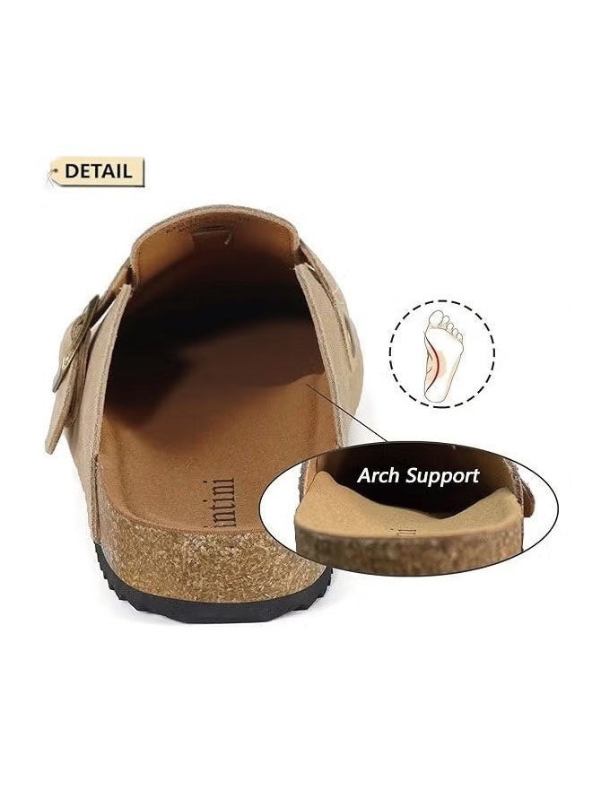 Ailily Unisex Suede Clogs, Premium Suede Leather Clogs Sandals For Women And Men, Anti-Slip Flat Mules, Classic Slip-On Closed Toe Slippers, Clogs With Arch Support And Adjustable Buckle, Casual Clogs For Indoors Outdoor Activities, ​​Brown​ Suede Mules With Buckle, Wide Feet Friendly Clogs for Work and Weekend Outings(size:43) - Image 3
