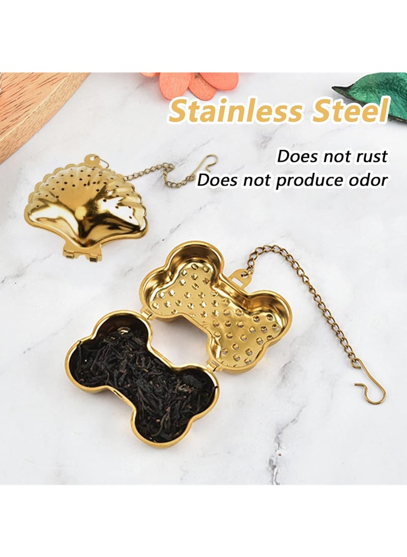 Generic - Gold Stainless Steel Loose Leaf Tea Infusers Set of 5 Reusable Tea Strainers with Chain Hook for Perfect Brewing - Image 1