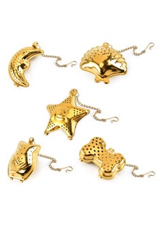 Gold Stainless Steel Loose Leaf Tea Infusers Set of 5 Reusable Tea Strainers with Chain Hook for Perfect Brewing
