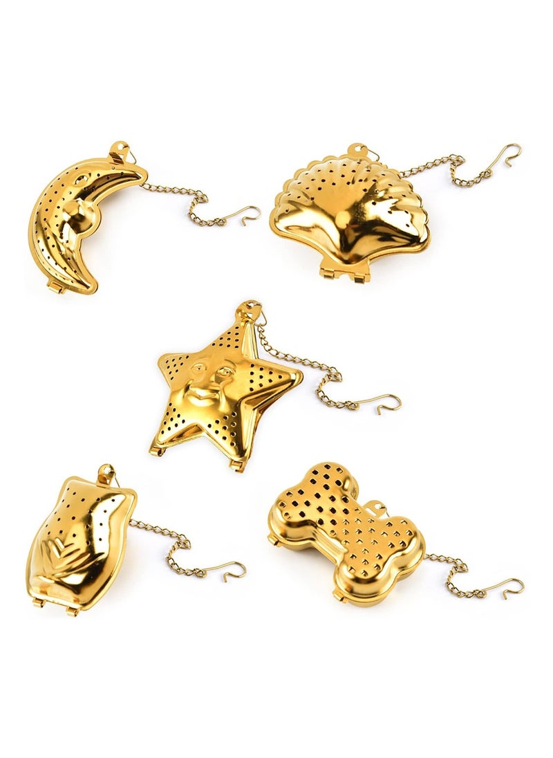 Generic - Gold Stainless Steel Loose Leaf Tea Infusers Set of 5 Reusable Tea Strainers with Chain Hook for Perfect Brewing - Image 1
