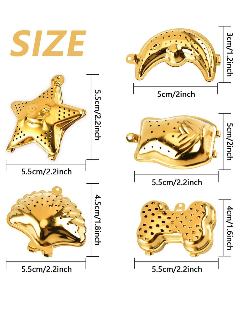Generic - Gold Stainless Steel Loose Leaf Tea Infusers Set of 5 Reusable Tea Strainers with Chain Hook for Perfect Brewing - Image 1
