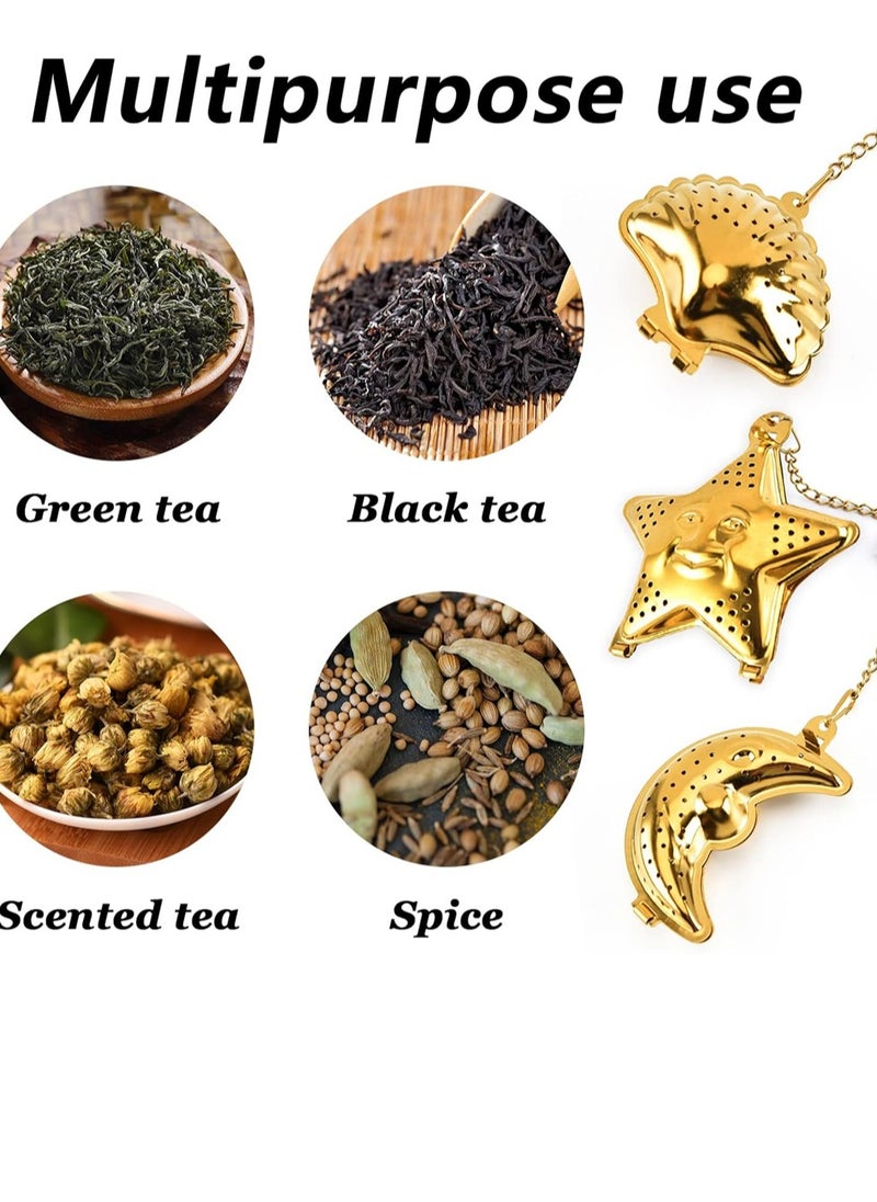 Generic - Gold Stainless Steel Loose Leaf Tea Infusers Set of 5 Reusable Tea Strainers with Chain Hook for Perfect Brewing - Image 1