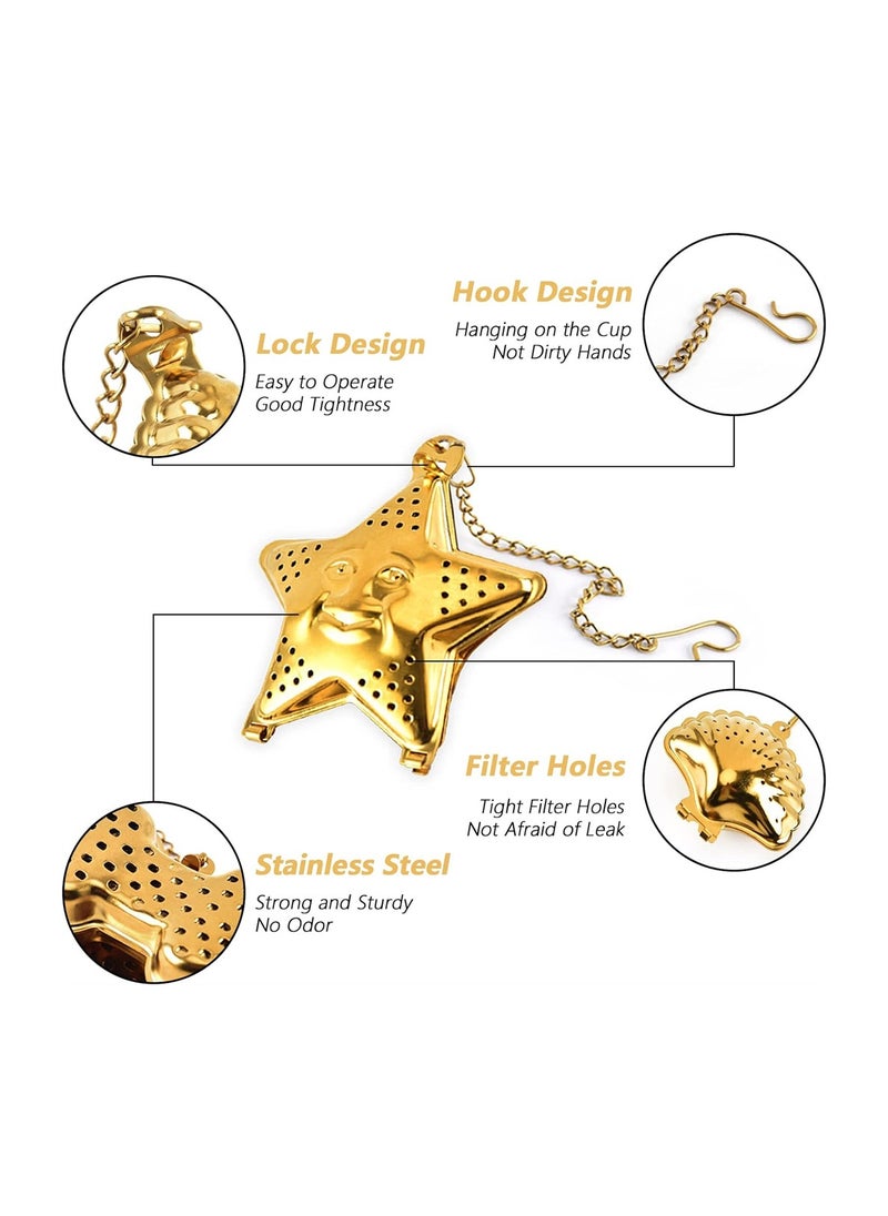 Generic - Gold Stainless Steel Loose Leaf Tea Infusers Set of 5 Reusable Tea Strainers with Chain Hook for Perfect Brewing - Image 1