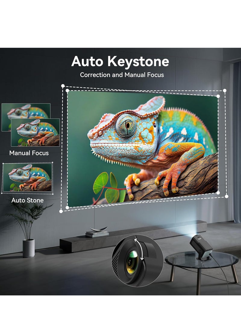 Mini Projector, Natvie 1080P Smart Projrctor Built-in Android TV 11.0, with Wifi and Bluetooth, Auto Keystone 4K Supported 10000 Lumens,180 Degree Rotation Short Throw Projector