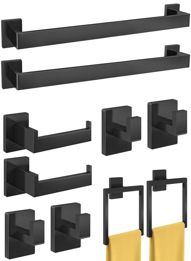 FEILERN Bathroom Hardware Accessories Set, 10 Piece Black Towel Bar Set Stainless Steel, Towel Racks for Bathroom Wall Mounted Towel Holder Set, 24 inch - Image 1