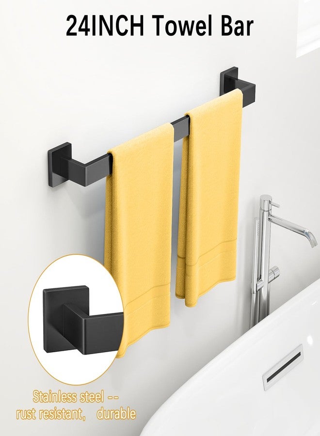 FEILERN Bathroom Hardware Accessories Set, 10 Piece Black Towel Bar Set Stainless Steel, Towel Racks for Bathroom Wall Mounted Towel Holder Set, 24 inch - Image 3