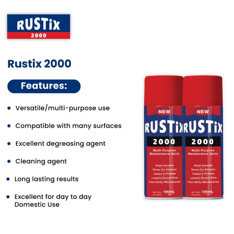 POLYFIX RUSTIX Multipurpose Rust Remover Aerosol Spray - Ideal for Metallic Surfaces, repair stuck Drawers, Lubricant for Door Hinges,Windows, bicycle chains, nuts and bolts - Pack of 2 (100ml each) - Image 2