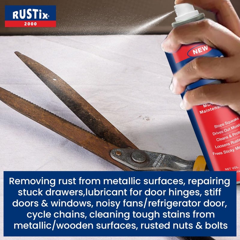 POLYFIX RUSTIX Multipurpose Rust Remover Aerosol Spray - Ideal for Metallic Surfaces, repair stuck Drawers, Lubricant for Door Hinges,Windows, bicycle chains, nuts and bolts - Pack of 2 (100ml each) - Image 4