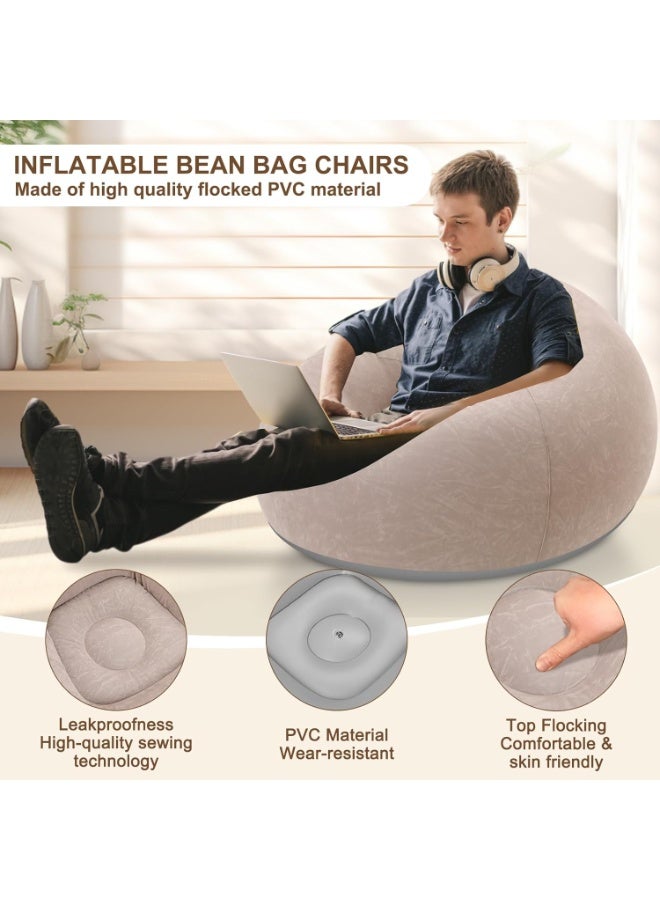 الأريكة الكمثرية قابلة للتفجير من بوليفين كلوريد المقشط مع مضخة هواء، قابلة للطي ومُنقلة، كرسي كسول للغرفة النومية والغرفة المعيشة والتخييم (بني) - Image 4